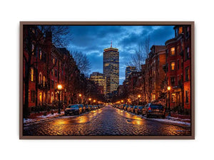 boston city street at night with lights and skyline Canvas Print canvas