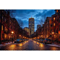 boston city street at night with lights and skyline Canvas Print canvas