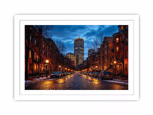 boston city street at night with lights and skyline Canvas Print canvas