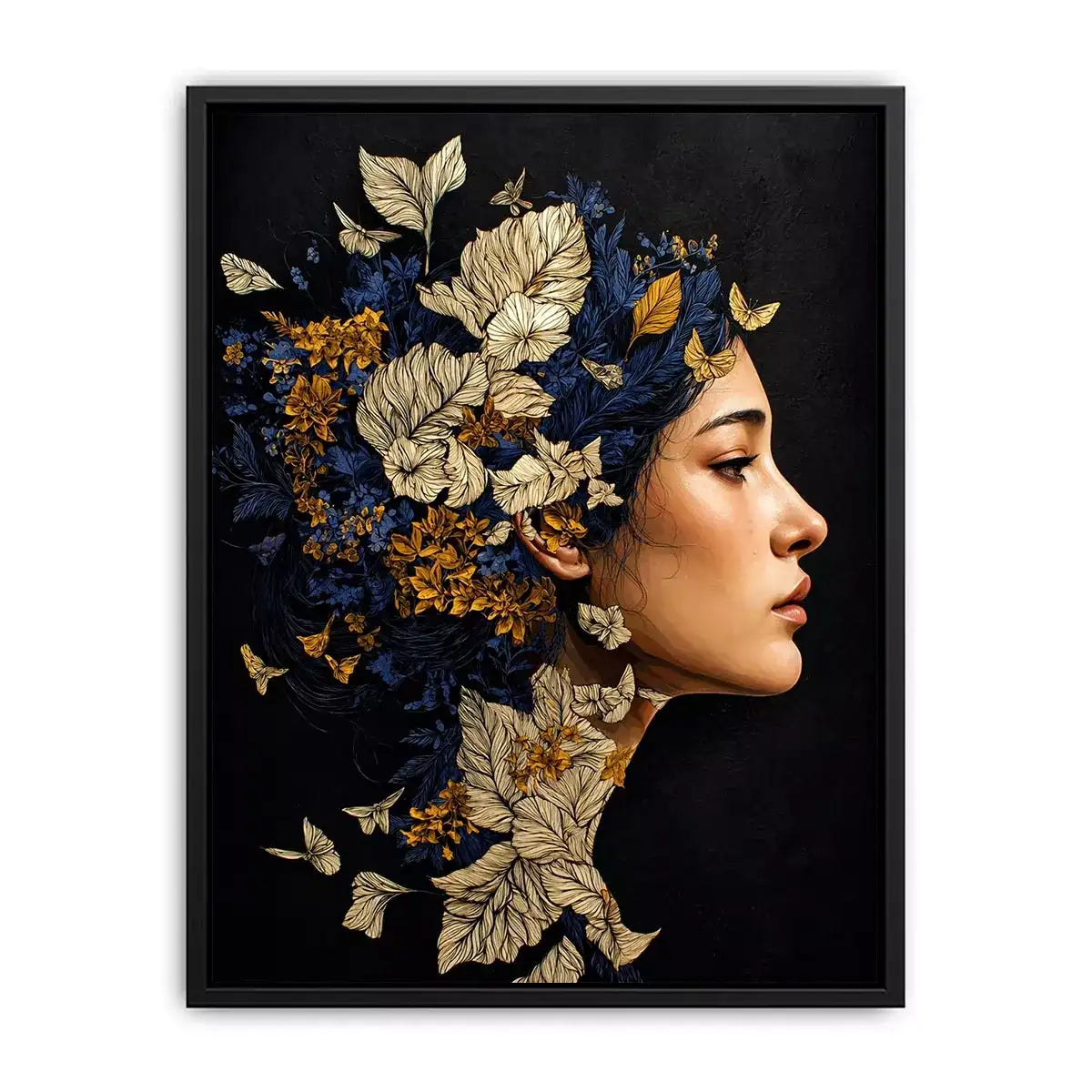 modern woman portrait with floral botanical elements luxury Canvas Print canvas