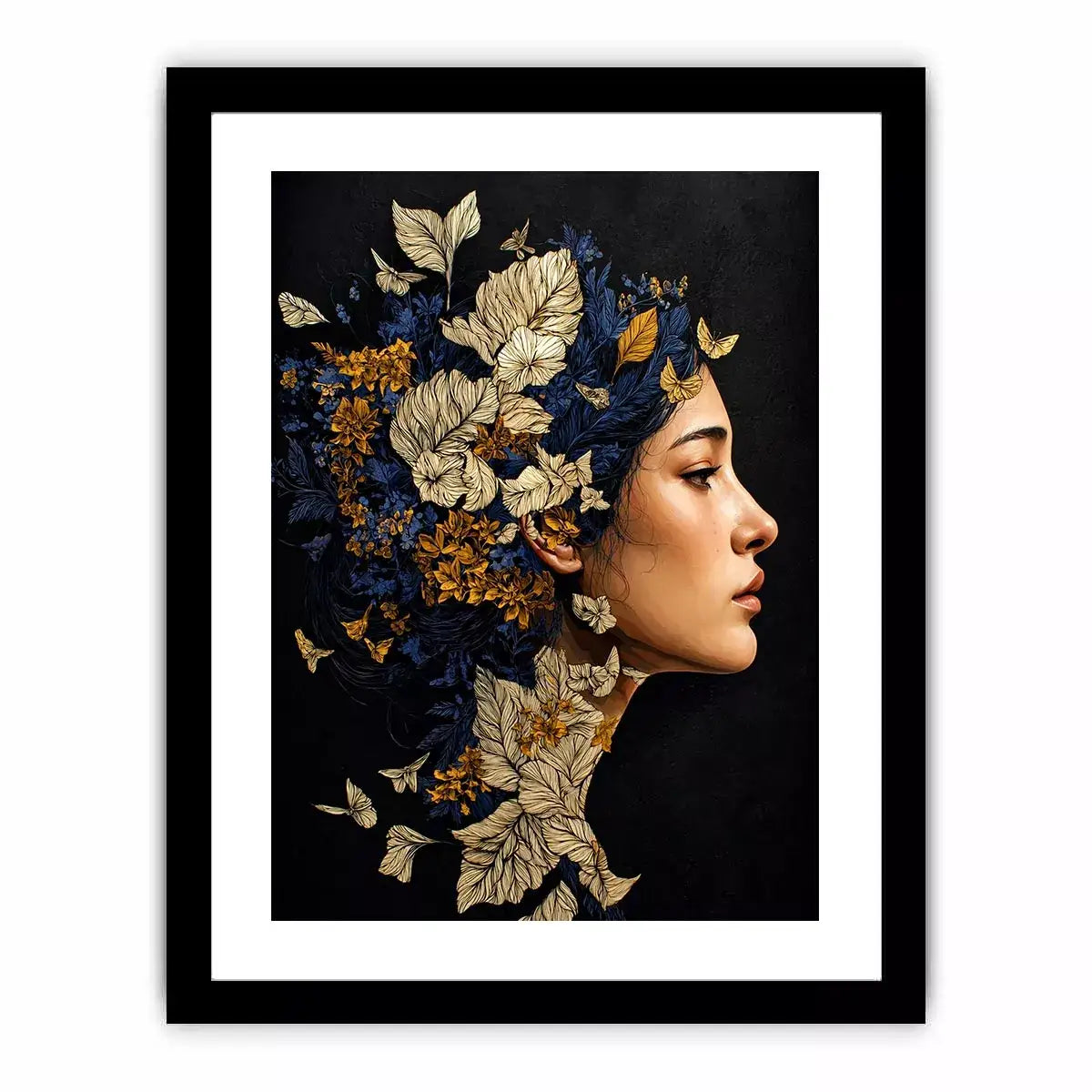 modern woman portrait with floral botanical elements luxury Canvas Print canvas