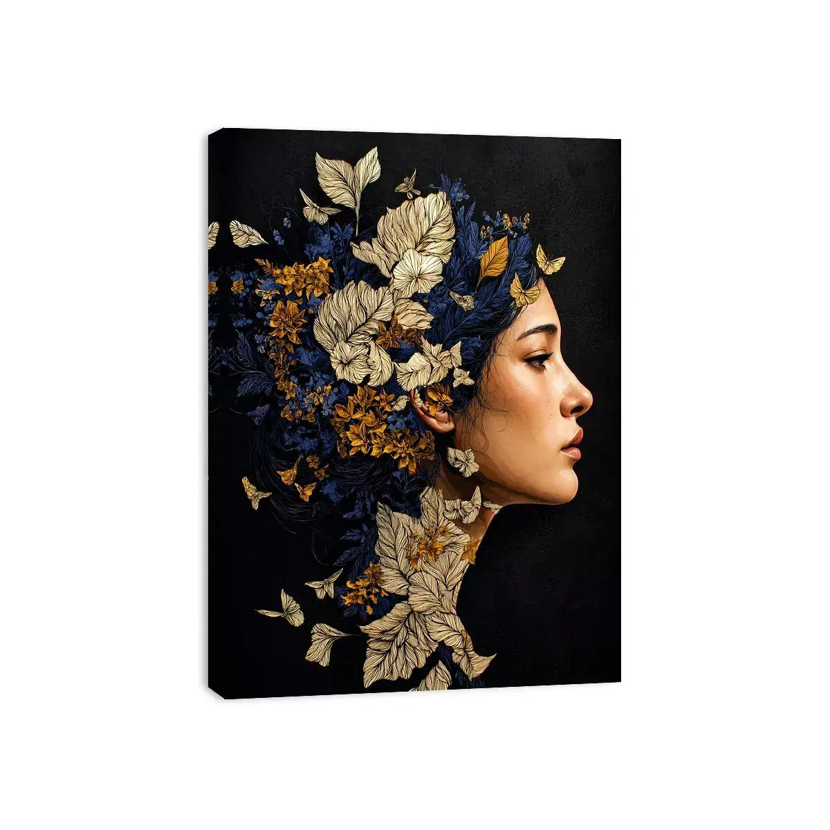 modern woman portrait with floral botanical elements luxury Canvas Print canvas