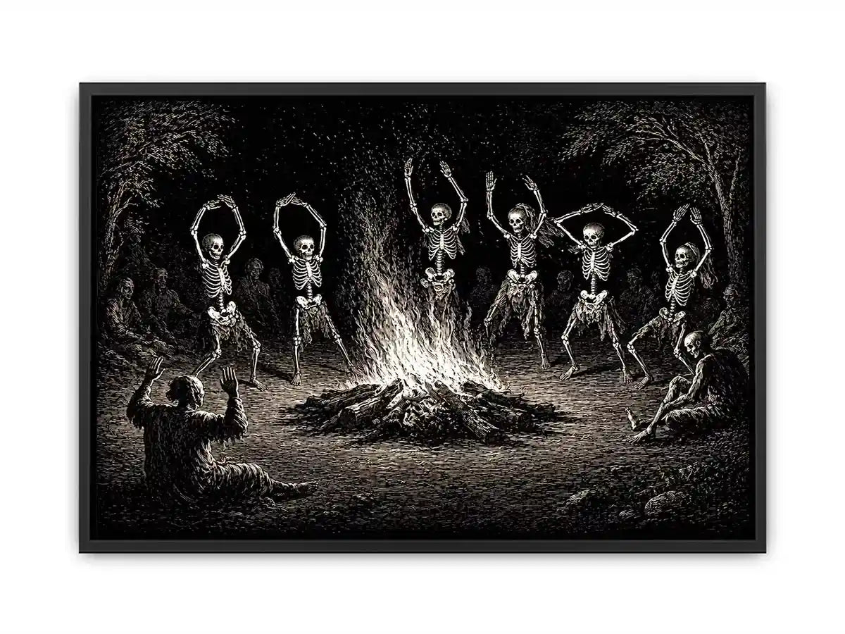 vintage skeleton dance around fire gothic Canvas Print canvas