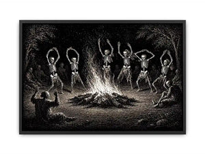 vintage skeleton dance around fire gothic Canvas Print canvas