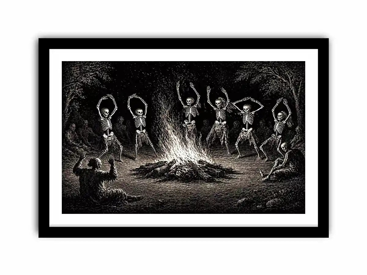 vintage skeleton dance around fire gothic Canvas Print canvas