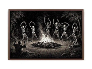 vintage skeleton dance around fire gothic Canvas Print canvas