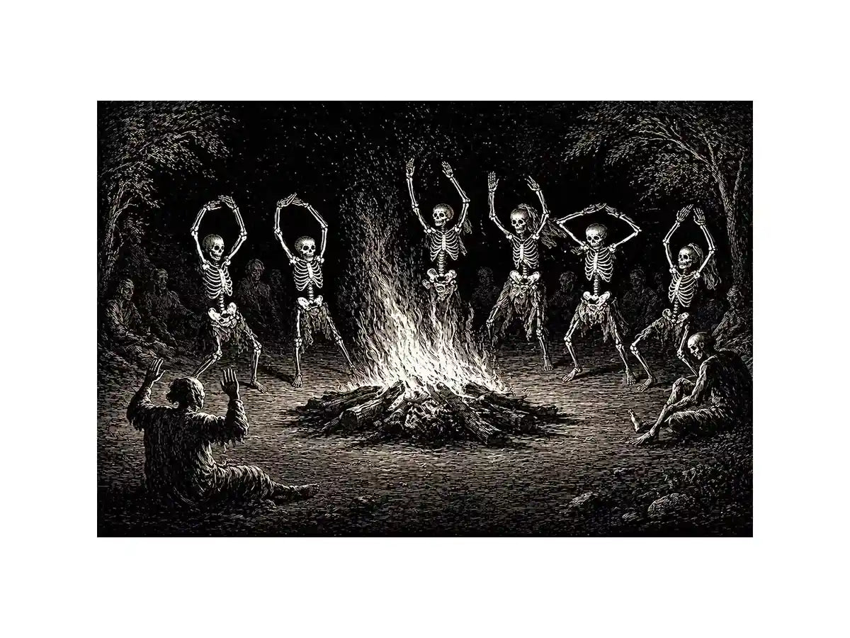 vintage skeleton dance around fire gothic Canvas Print canvas