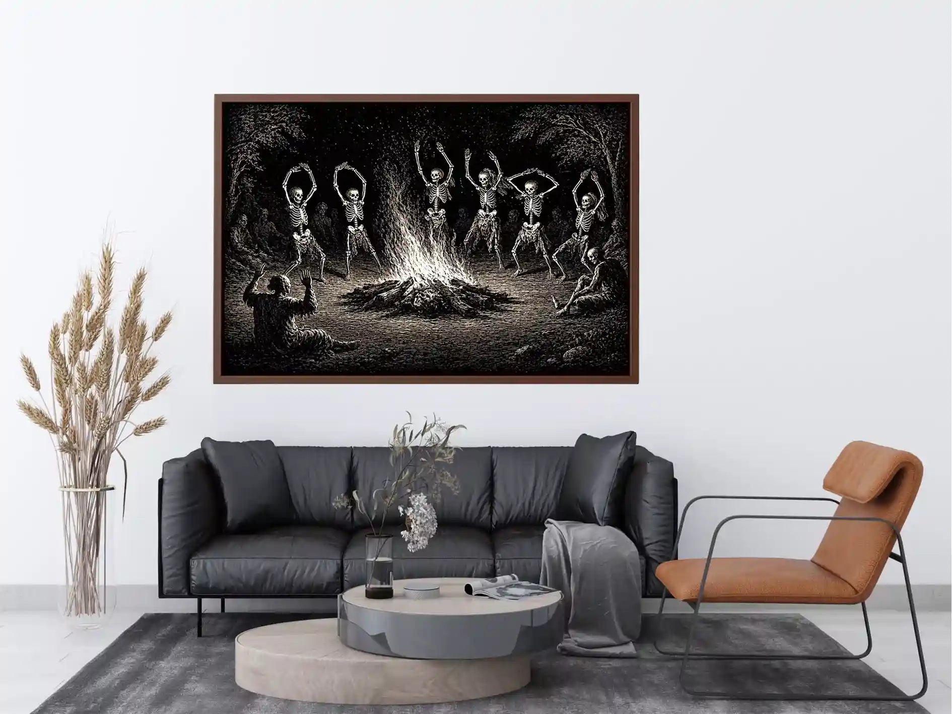 vintage skeleton dance around fire gothic Canvas Print canvas