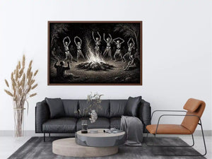 vintage skeleton dance around fire gothic Canvas Print canvas