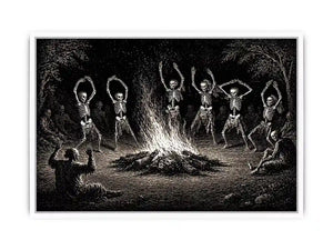 vintage skeleton dance around fire gothic Canvas Print canvas