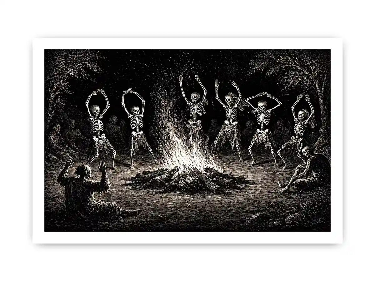 vintage skeleton dance around fire gothic Canvas Print canvas