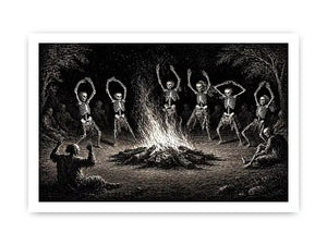 vintage skeleton dance around fire gothic Canvas Print canvas
