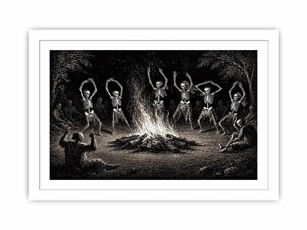 vintage skeleton dance around fire gothic Canvas Print canvas