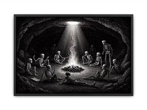 gothic skeleton ritual around fire vintage engraving Canvas Print canvas
