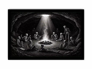 gothic skeleton ritual around fire vintage engraving Canvas Print canvas