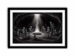 gothic skeleton ritual around fire vintage engraving Canvas Print canvas