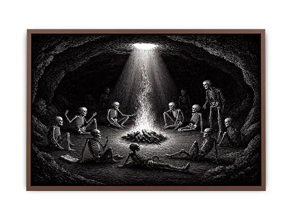 gothic skeleton ritual around fire vintage engraving Canvas Print canvas