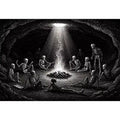 gothic skeleton ritual around fire vintage engraving Canvas Print canvas