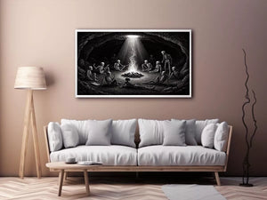 gothic skeleton ritual around fire vintage engraving Canvas Print canvas