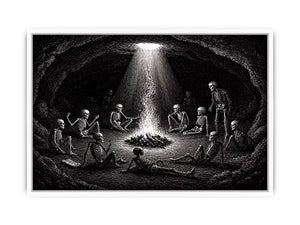 gothic skeleton ritual around fire vintage engraving Canvas Print canvas