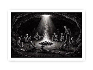 gothic skeleton ritual around fire vintage engraving Canvas Print canvas