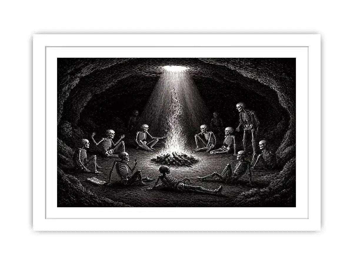 gothic skeleton ritual around fire vintage engraving Canvas Print canvas