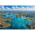Sydney Harbour Bridge aerial cityscape coastal modern Canvas Print canvas with blue ocean skyline