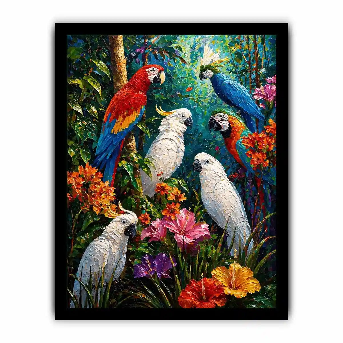 colorful tropical parrot painting Canvas Print canvas jungle birds vibrant textured artwork