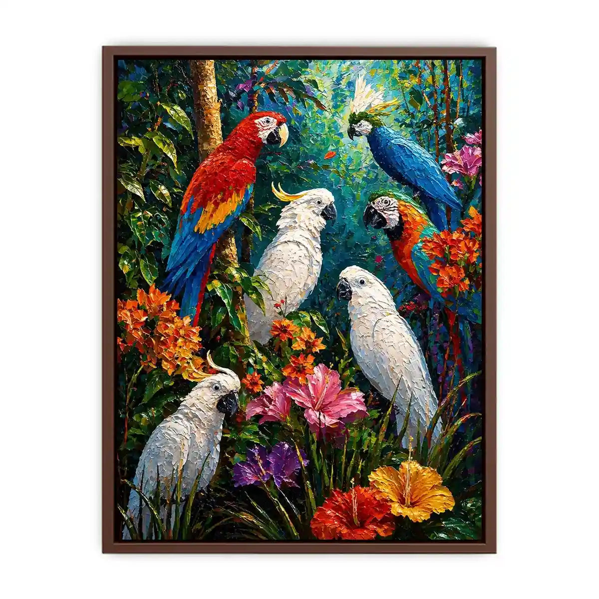 colorful tropical parrot painting Canvas Print canvas jungle birds vibrant textured artwork