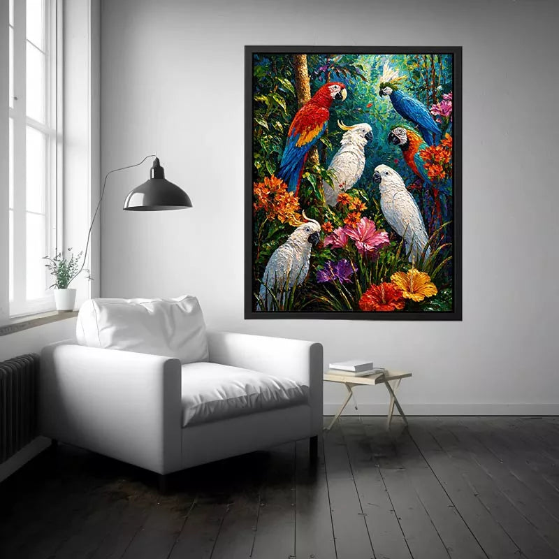 colorful tropical parrot painting Canvas Print canvas jungle birds vibrant textured artwork