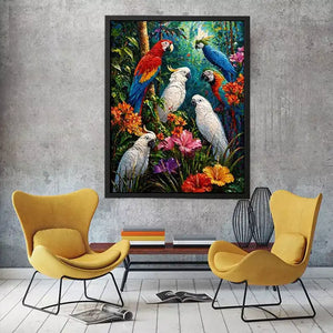 colorful tropical parrot painting Canvas Print canvas jungle birds vibrant textured artwork