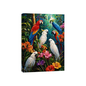 colorful tropical parrot painting Canvas Print canvas jungle birds vibrant textured artwork