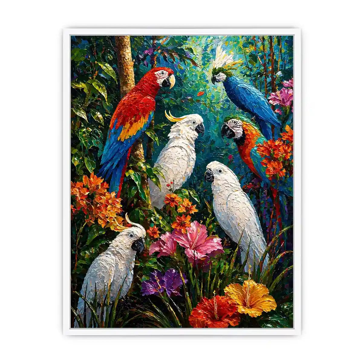 colorful tropical parrot painting Canvas Print canvas jungle birds vibrant textured artwork