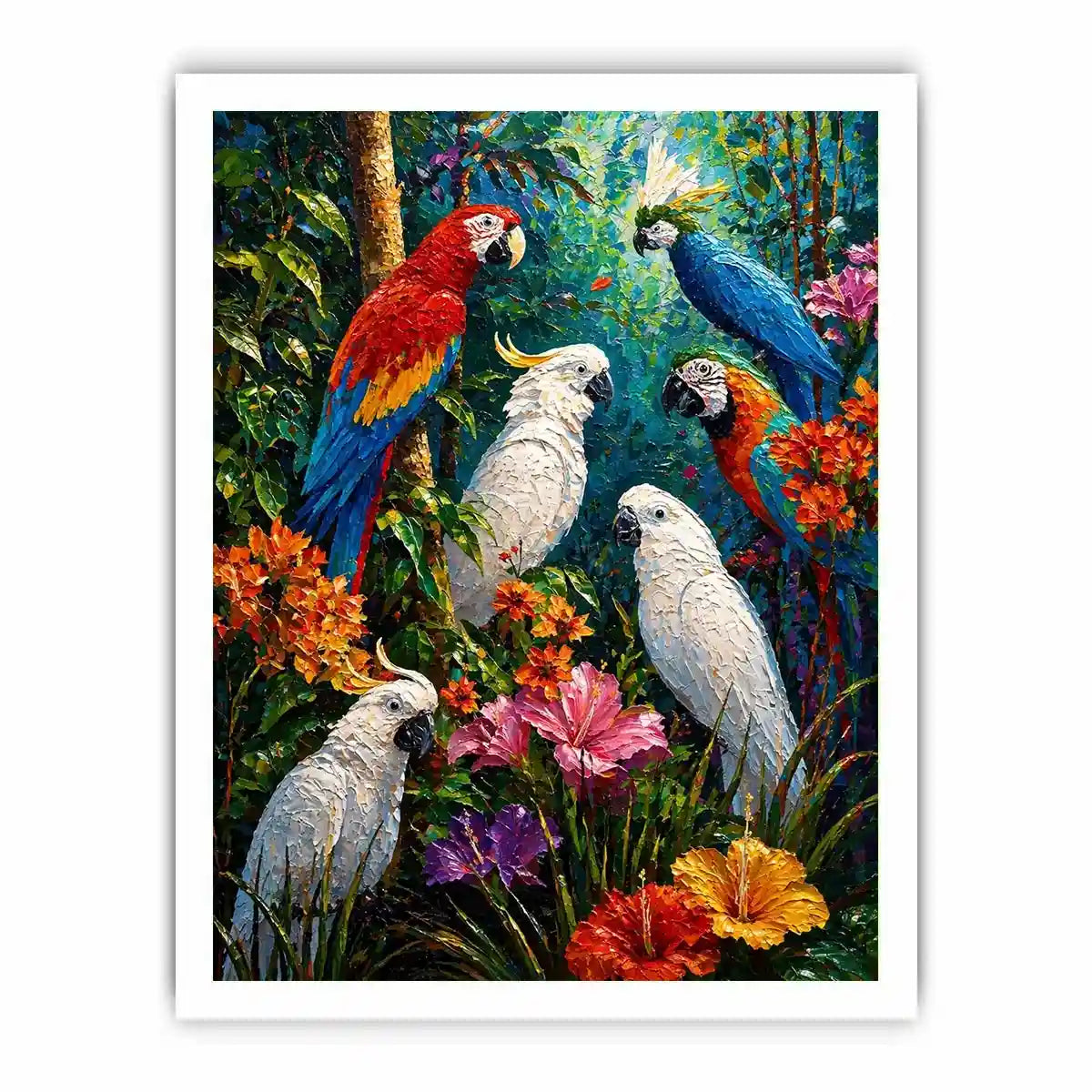colorful tropical parrot painting Canvas Print canvas jungle birds vibrant textured artwork