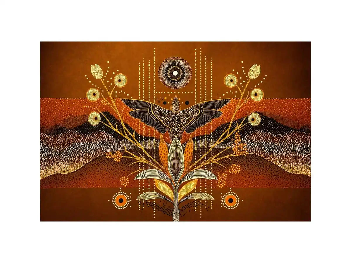 gold abstract bird Canvas Print canvas boho modern earthy geometric design