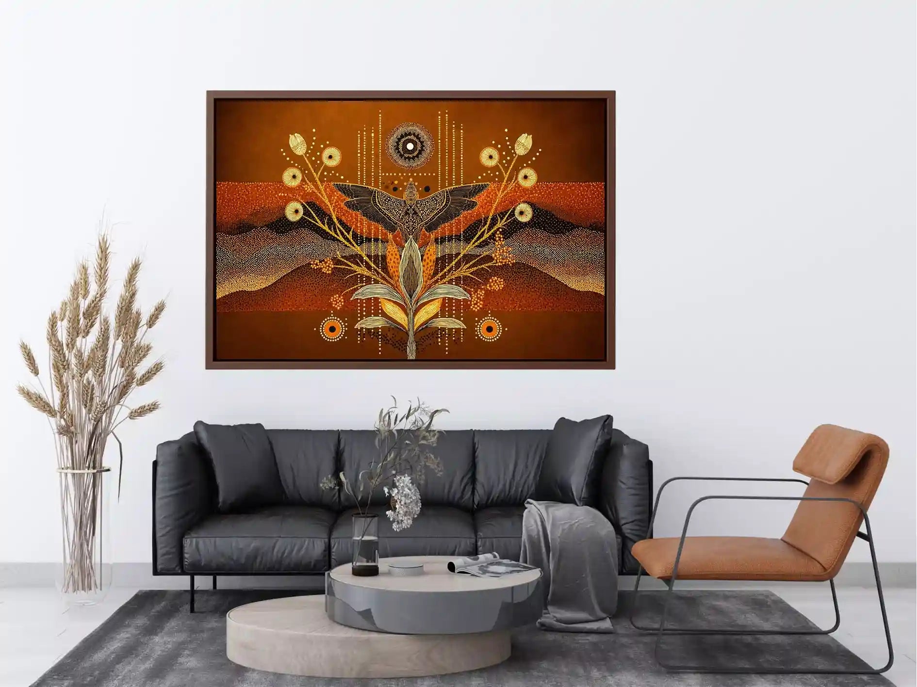 gold abstract bird Canvas Print canvas boho modern earthy geometric design