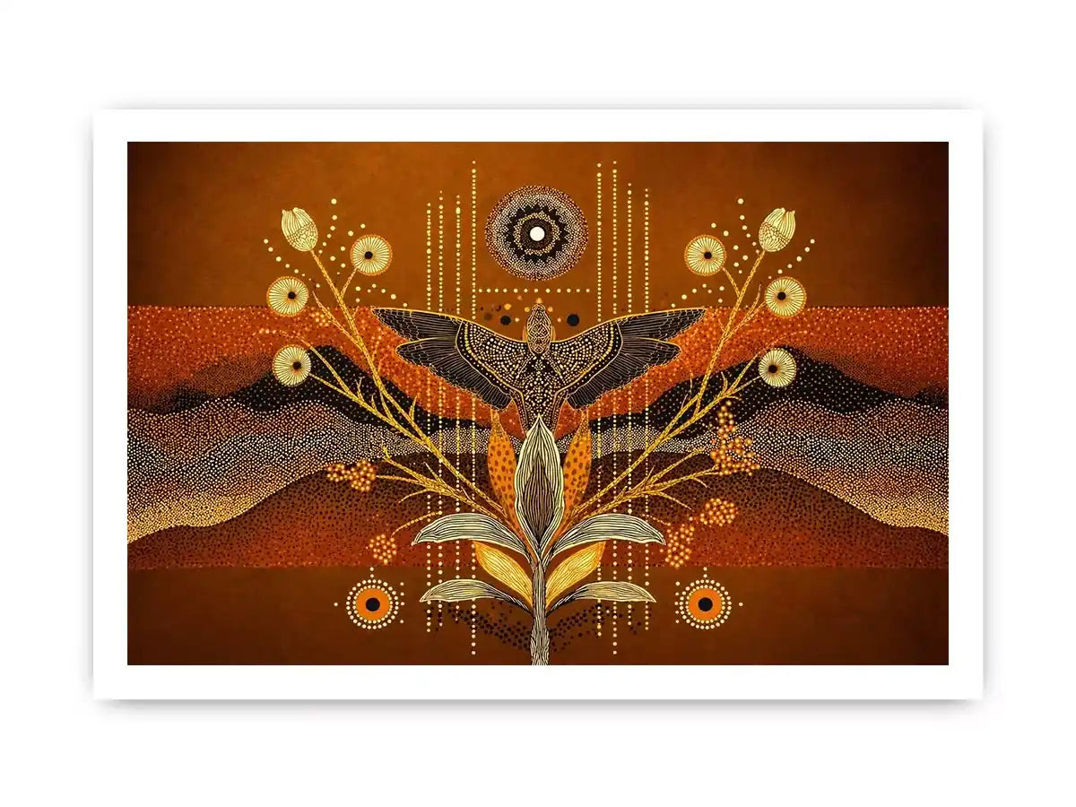 gold abstract bird Canvas Print canvas boho modern earthy geometric design