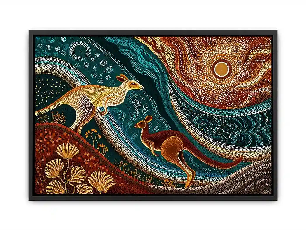 aboriginal kangaroo dot painting Canvas Print canvas earthy tribal australian design