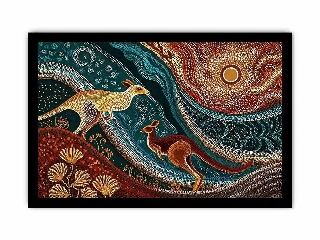 aboriginal kangaroo dot painting Canvas Print canvas earthy tribal australian design
