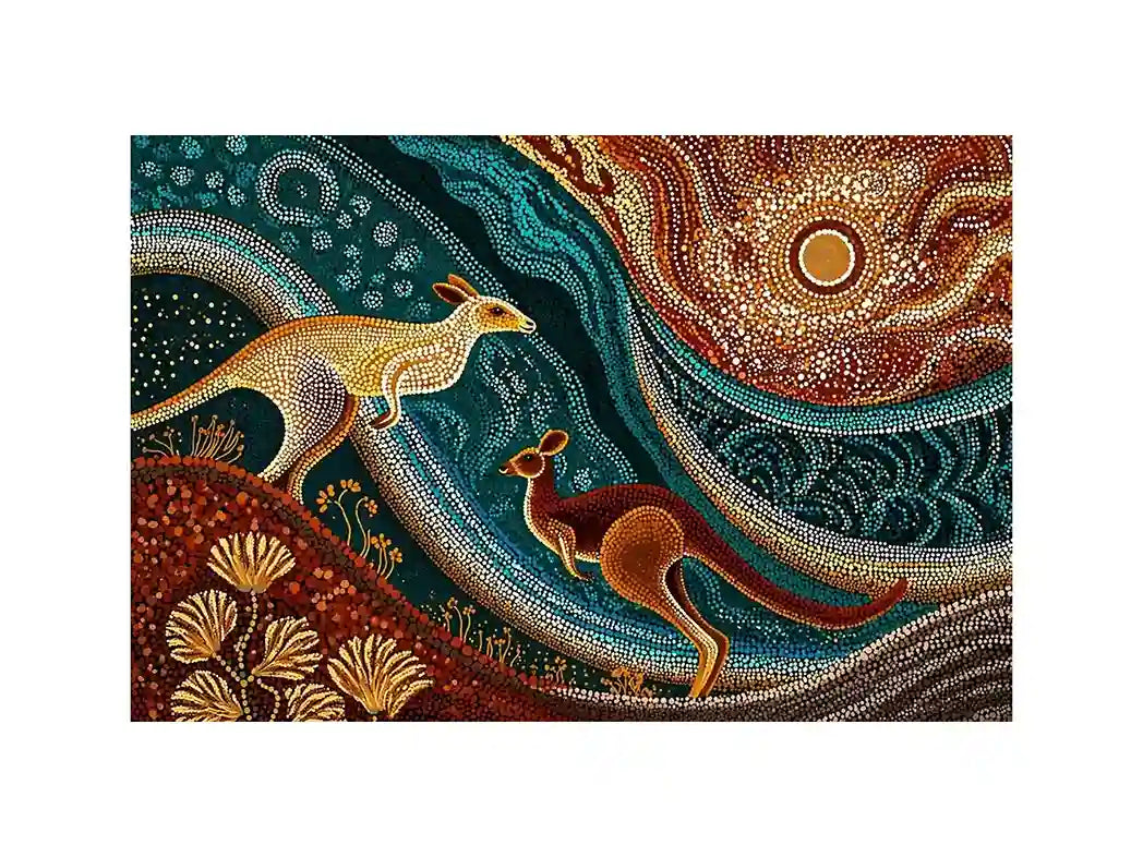 aboriginal kangaroo dot painting Canvas Print canvas earthy tribal australian design