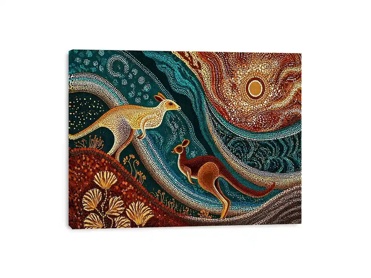 aboriginal kangaroo dot painting Canvas Print canvas earthy tribal australian design