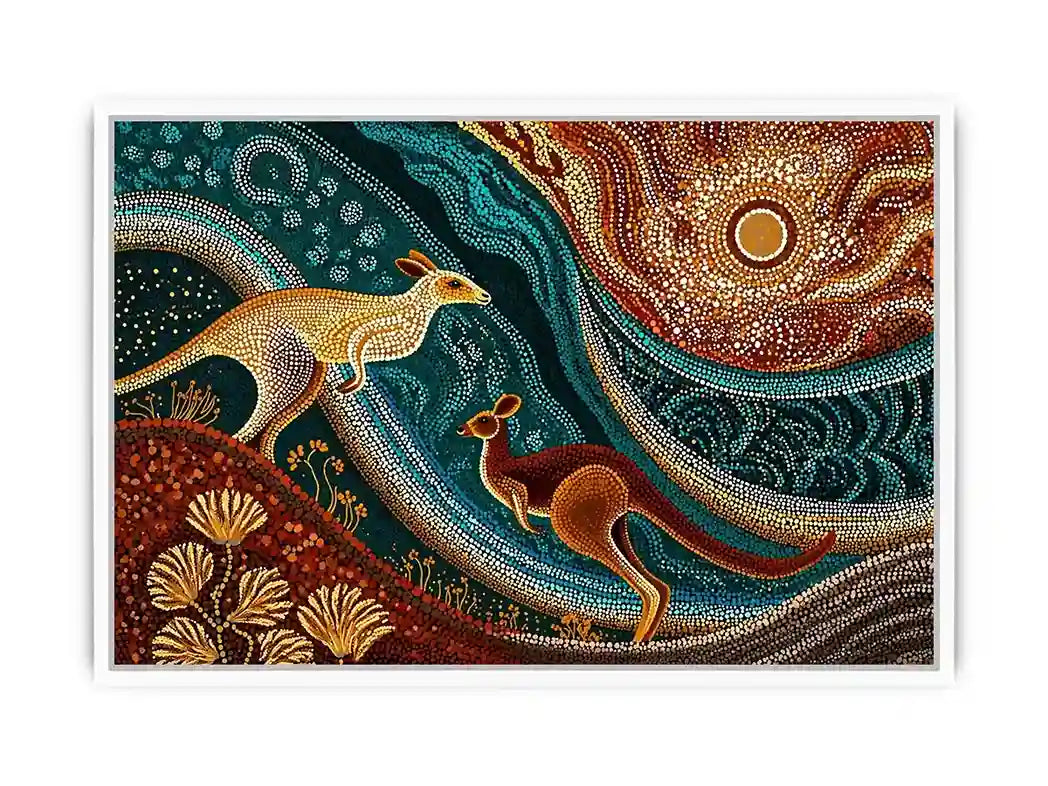aboriginal kangaroo dot painting Canvas Print canvas earthy tribal australian design