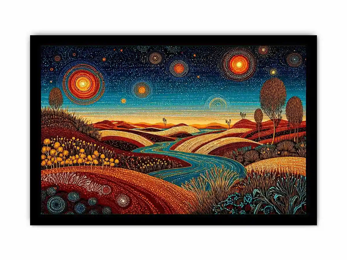 abstract desert landscape wall art canvas surreal sky river modern boho design