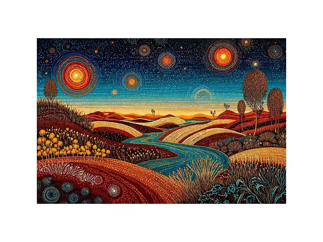 abstract desert landscape Canvas Print canvas surreal sky river modern boho design