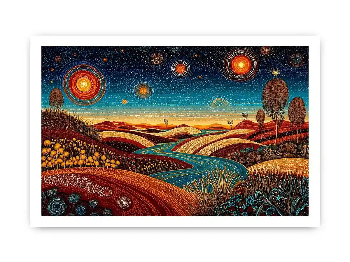 abstract desert landscape wall art canvas surreal sky river modern boho design