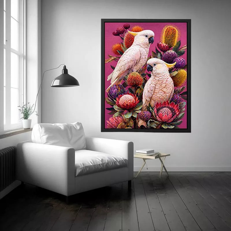 tropical cockatoo floral Canvas Print canvas colorful bird painting modern boho decor