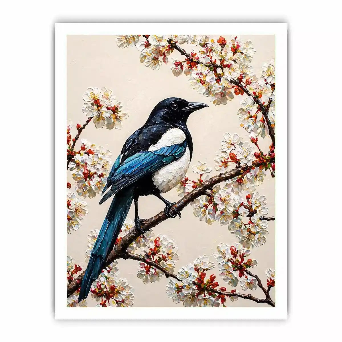 minimal bird blossom Canvas Print canvas elegant floral branch painting neutral decor