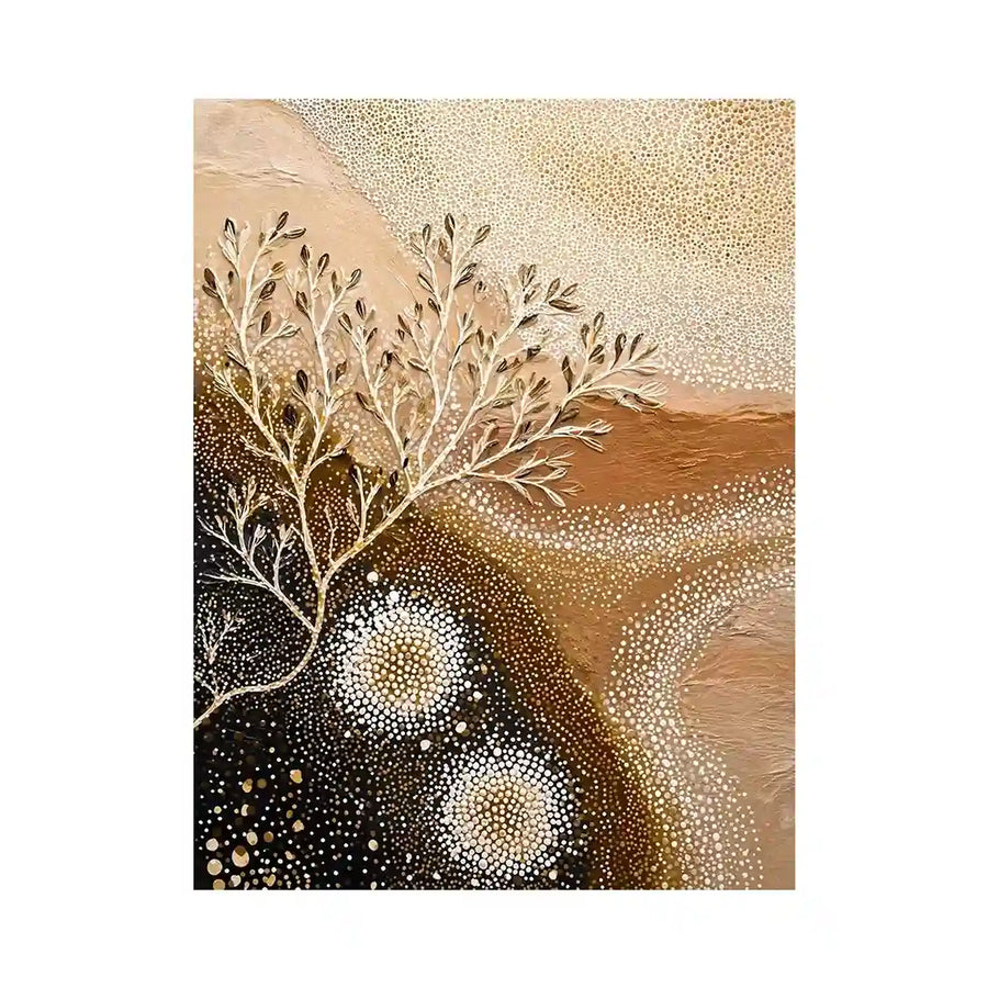 Neutral abstract botanical wall art canvas in beige earthy tones for modern interiors