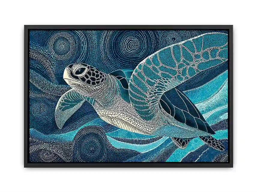 sea turtle ocean Canvas Print canvas blue coastal marine decor abstract waves