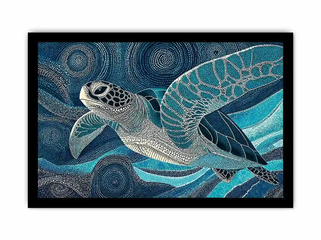 sea turtle ocean wall art canvas blue coastal marine decor abstract waves